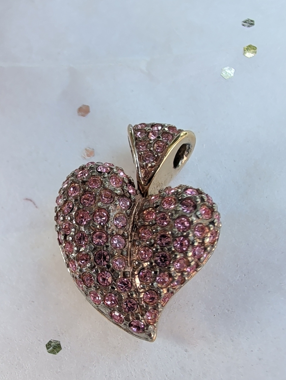 Carolee Pink Crystal Pave Heart Pendant Necklace Charm